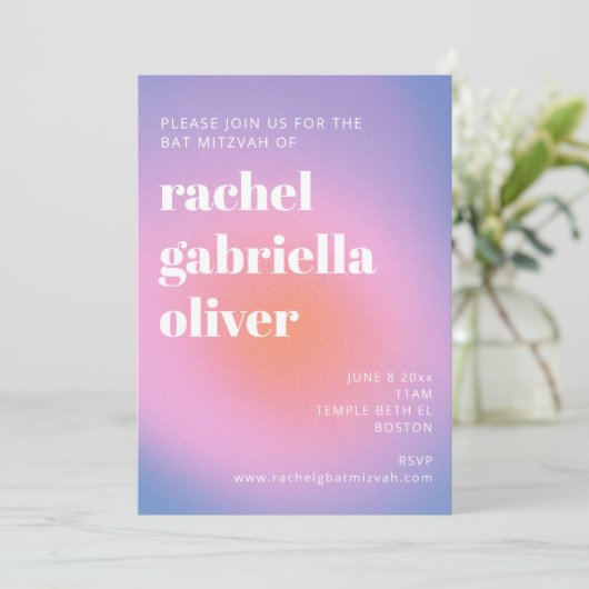 Retro Gradient Pink Lavender Paars Bat Mitzvah Kaart (Staand voorkant)