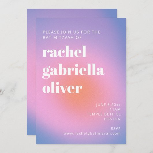 Retro Gradient Pink Lavender Paars Bat Mitzvah Kaart (Voorkant / Achterkant)