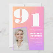 Retro Gradient Roze 91ste verjaardag Kaart (Voorkant)