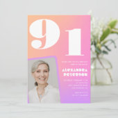 Retro Gradient Roze 91ste verjaardag Kaart (Staand voorkant)