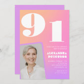 Retro Gradient Roze 91ste verjaardag Kaart (Voorkant / Achterkant)