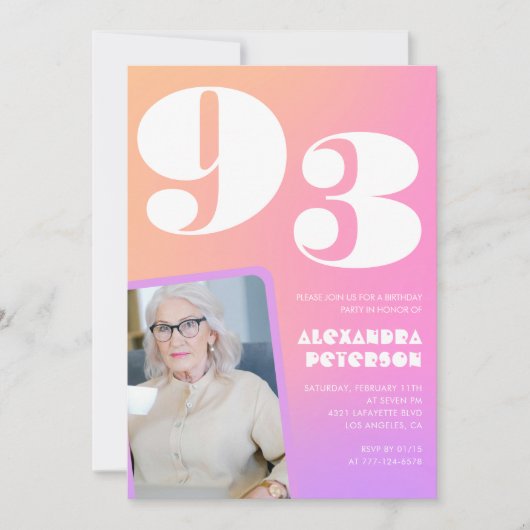 Retro Gradiënt Roze 93e verjaardag Kaart (Voorkant)