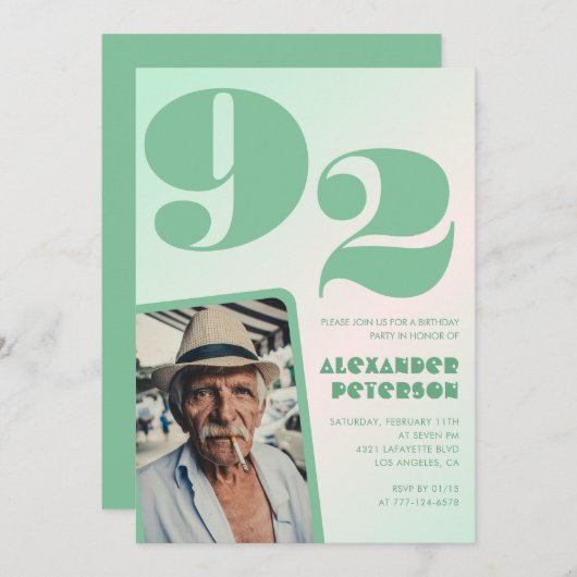 Retro Gradient voor hem Foto 92e verjaardag Kaart (Voorkant / Achterkant)