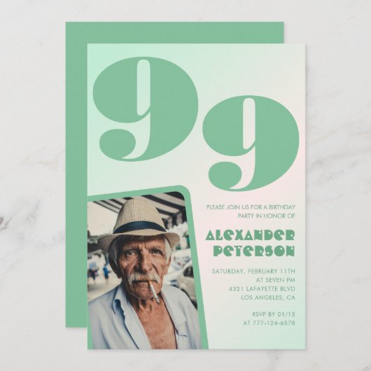 Retro Gradient voor hem Foto 99e verjaardag Kaart (Voorkant / Achterkant)