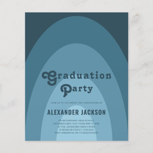 Retro Graduation Party Blue Budget Flyer (Voorkant)