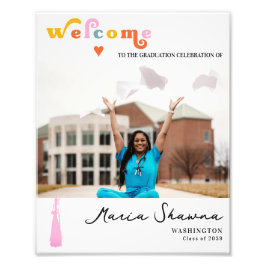 Retro Graduation Party Class of 2024 Welkomstbord Foto Afdruk