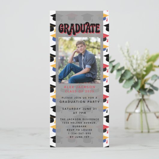 Retro Graduation Party Digitale Editie Kaart (Staand voorkant)