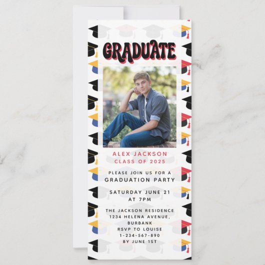 Retro Graduation Party Digitale Editie Kaart (Voorkant)