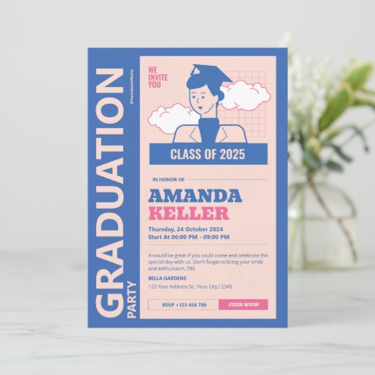 Retro Graduation Party Uitnodiging (Staand voorkant)