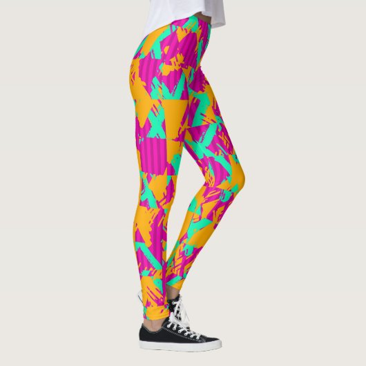 Retro Graffiti Clash Leggings – jaren 80 Neon Stre (Rechts)