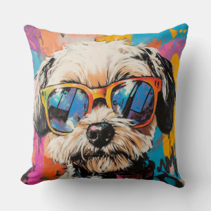 Retro Graffiti Groovy Shih Tzu Hond in de schaduw Kussen