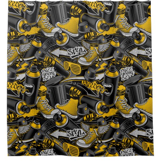 Retro Graffiti Stadspatroon Douchegordijn (Voorkant)