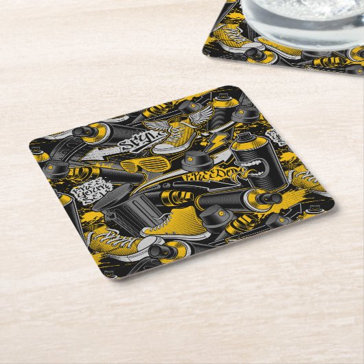 Retro Graffiti Stadspatroon Kartonnen Onderzetters (Schuin)