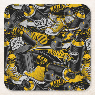 Retro Graffiti Stadspatroon Kartonnen Onderzetters