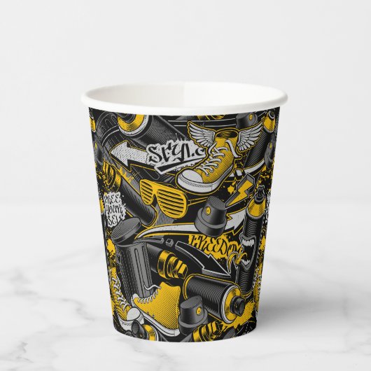 Retro Graffiti Stadspatroon Papieren Bekers (Links)