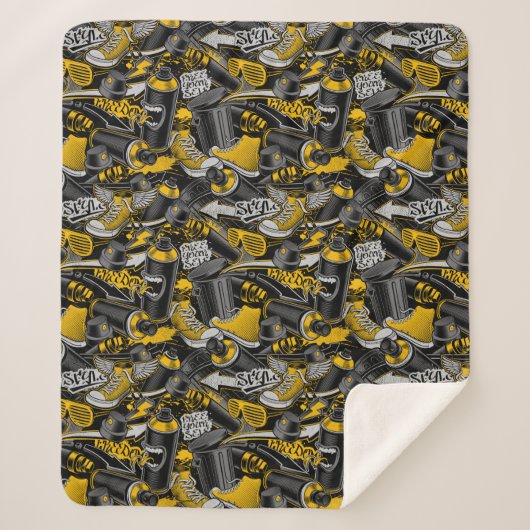 Retro Graffiti Stadspatroon Sherpa Deken (Voorkant)