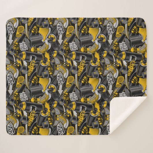 Retro Graffiti Stadspatroon Sherpa Deken (Voorkant (horizontaal))