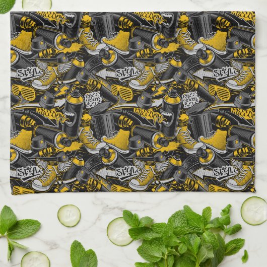 Retro Graffiti Stadspatroon Theedoek (Gevouwen)