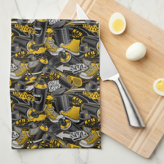 Retro Graffiti Stadspatroon Theedoek (Quarter Fold)