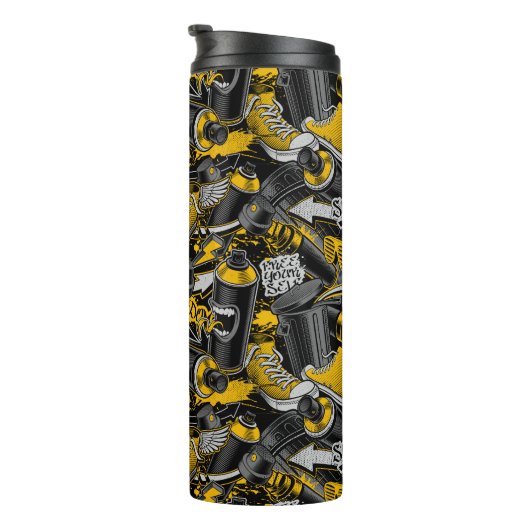 Retro Graffiti Stadspatroon Thermosbeker (Geroteerd rechts)