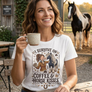 Retro grafische koffiepaard kusjes t-shirt