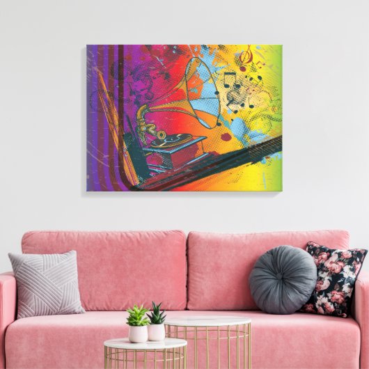 Retro grammofoon op regenboog gewikkeld canvas pri (Insitu (Woonkamer))