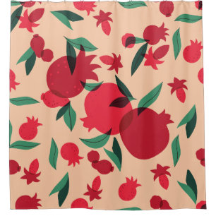 Retro granaatappel fruitbladeren botanisch douchegordijn