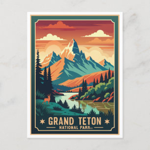 Retro Grand Teton Hike Sunset T-shirt Briefkaart