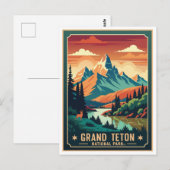 Retro Grand Teton Hike Sunset T-shirt Briefkaart (Voorkant / Achterkant)
