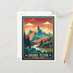 Retro Grand Teton Hike Sunset T-shirt Feestdagenkaart