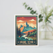 Retro Grand Teton Hike Sunset T-shirt Feestdagenkaart (Staand voorkant)