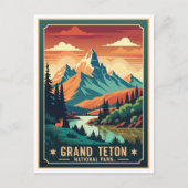 Retro Grand Teton Hike Sunset T-shirt Feestdagenkaart (Voorkant)