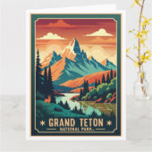 Retro Grand Teton Hike Sunset T-shirt Kaart (Gele Bloem)