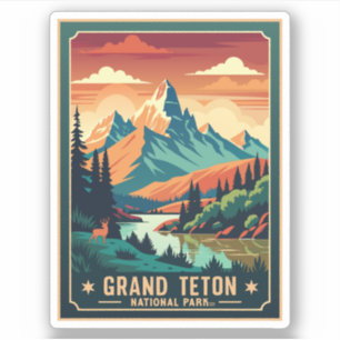 Retro Grand Teton Hike Sunset T-shirt Sticker