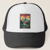 Retro Grand Teton Hike Sunset T-shirt Trucker Pet (Voorkant)