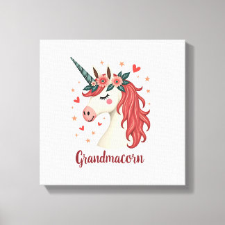 Retro Grandmacorn Eenhoorn Bloemige Verjaardag Oma Canvas Afdruk