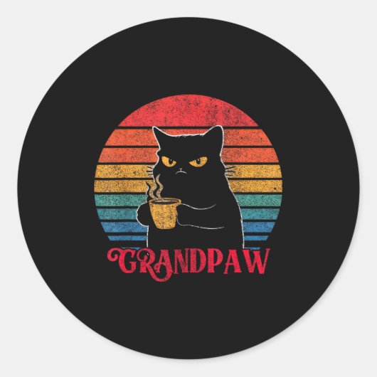 Retro Grandpaw Funny Sarcastic Cat Lover Quote Gra Ronde Sticker (Voorkant)