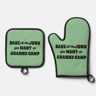 Retro Granny Camp tekst Ovenwant & Pannenlap Set