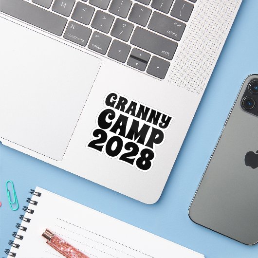 Retro Granny Camp tekst Sticker (Laptop met iPhone)