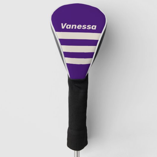 Retro Grapevine Drie Overdwars Strepen met Naam Golfheadcover (Voorkant)