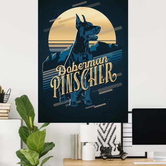 Retro Graphics Doberman Blue ID754 Poster (Thuiskantoor)