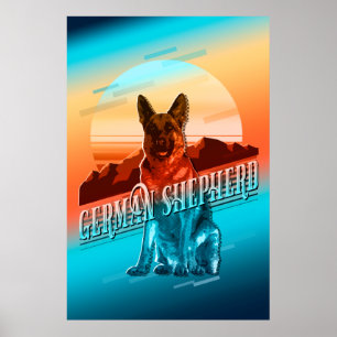 Retro Graphics German Shepherd Multi-Color ID754 Poster
