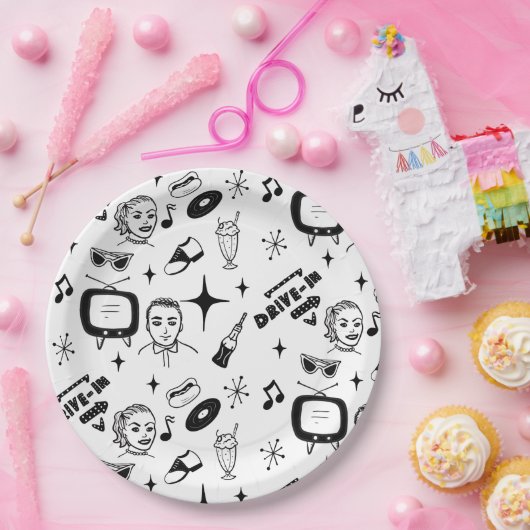 Retro Graphics van 1950: een nostalgische thuisdag Papieren Bordje (Feest)