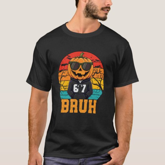 Retro Grappig 67 Halloween Meme Bruh Cool Pompoen T-shirt (Voorkant)