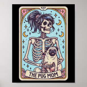 Retro Grappig De Pug Dog Mom Tarot Kaart Skeleton Poster