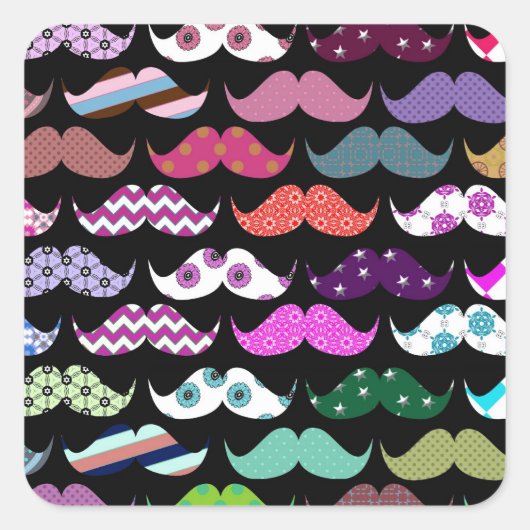 Retro Grappig Girly Mustache Patroon Vierkante Sticker (Voorkant)