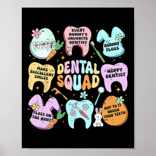 Retro grappig tandartsenteam Bunny Tand Pasen Dag Poster