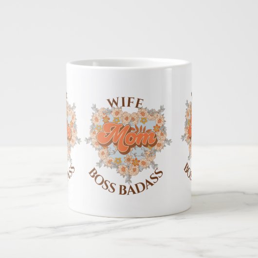 Retro Grappig Vrouw Hart Moeder Boss Badass Gift Grote Koffiekop (Voorkant)