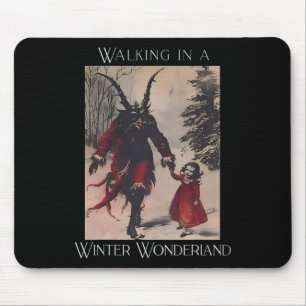 Retro grappig wandelen in een winter wonderland vr muismat