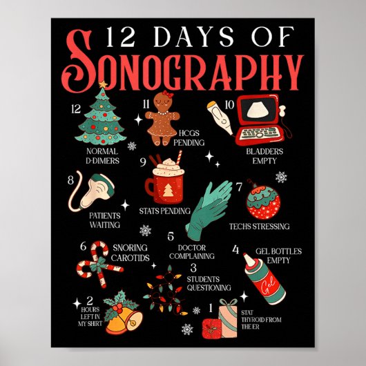 Retro Grappige 12 Dagen Van Sonografie Echoscopie Poster (Voorkant)